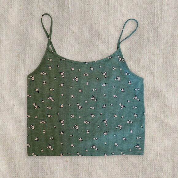American Eagle Outfitters Tops - American Eagle Green Floral Crop Tank Top Size S Adjustable Straps Green AEO